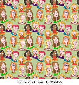 seamless pattern doodles all girls. Cute seamles  pattern.
