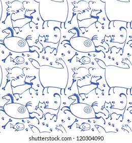 seamless pattern of doodles animals