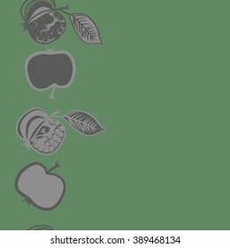 Seamless pattern, doodles,  apples, leaves, grains, copy space. Hand drawn.