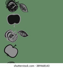 Seamless pattern, doodles,  apples, leaves, grains, copy space. Hand drawn.