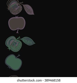 Seamless pattern, doodles,  apples, leaves, grains, copy space. Hand drawn.