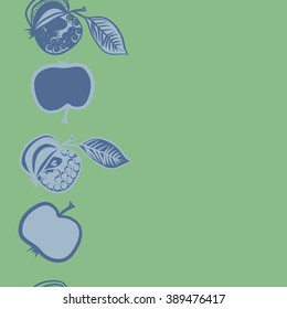 Seamless pattern, doodles,  apples, leaves, grains, copy space. Hand drawn.