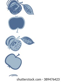 Seamless pattern, doodles,  apples, leaves, grains, copy space. Hand drawn.