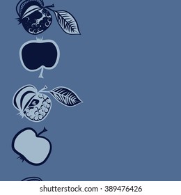 Seamless pattern, doodles,  apples, leaves, grains, copy space. Hand drawn.