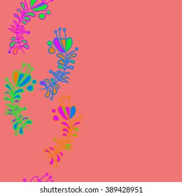Seamless pattern, doodles,  branches, leaves, copy space,stamens. Hand drawn.