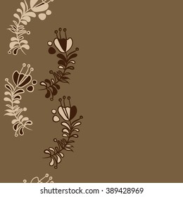 Seamless pattern, doodles,  branches, leaves, copy space,stamens. Hand drawn.