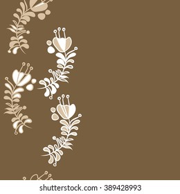 Seamless pattern, doodles,  branches, leaves, copy space,stamens. Hand drawn.