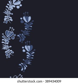 Seamless pattern, doodles,  branches, leaves, copy space,stamens. Hand drawn.