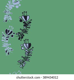 Seamless pattern, doodles,  branches, leaves, copy space,stamens. Hand drawn.