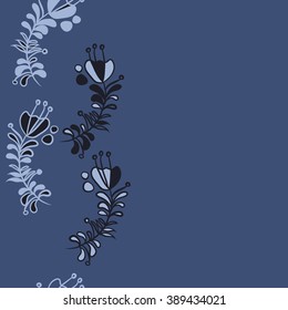 Seamless pattern, doodles,  branches, leaves, copy space,stamens. Hand drawn.