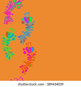 Seamless pattern, doodles,  branches, leaves, copy space,stamens. Hand drawn.