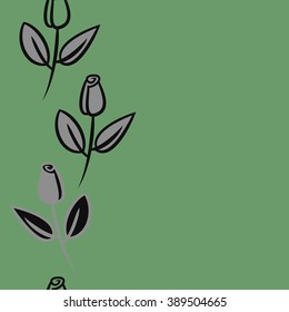 Seamless pattern, doodles,  branches, leaves, buds, spirals,vertical, copy space. Hand drawn.