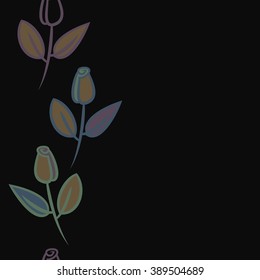 Seamless pattern, doodles,  branches, leaves, buds, spirals,vertical, copy space. Hand drawn.