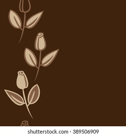 Seamless pattern, doodles,  branches, leaves, buds, spirals,vertical, copy space. Hand drawn.
