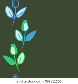 Seamless pattern, doodles,  branches, leaves, buds, spirals,vertical, copy space. Hand drawn.