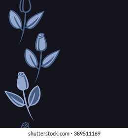 Seamless pattern, doodles,  branches, leaves, buds, spirals,vertical, copy space. Hand drawn.