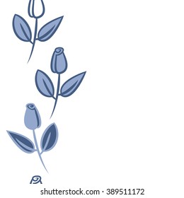 Seamless pattern, doodles,  branches, leaves, buds, spirals,vertical, copy space. Hand drawn.
