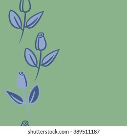 Seamless pattern, doodles,  branches, leaves, buds, spirals,vertical, copy space. Hand drawn.