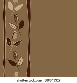 Seamless pattern, doodles,  branches, leaves, buds, spirals,vertical, stripes, copy space. Hand drawn.