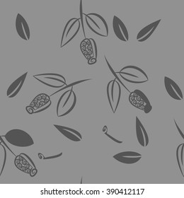 Seamless pattern, doodles,  branches, leaves, buds, spirals, floral theme. Hand drawn.