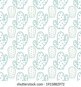 Seamless pattern of doodles cactus on a white background for wrapping paper, baby textiles and wallpaper