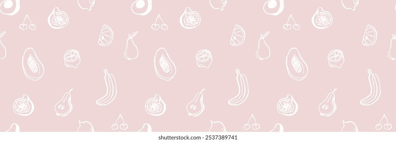 Seamless pattern with doodles of different fruits. Design for menu, restaurant, food. Hand drawn vector illustration.