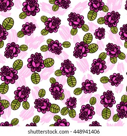 
Seamless pattern with doodles elements for design. multicolored flowers, leaves
