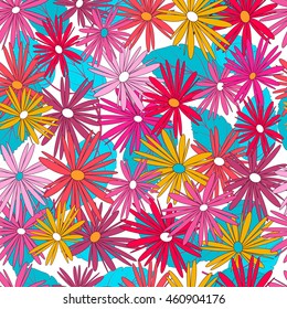 Seamless pattern with doodles elements for design. multicolored flowers and leaves