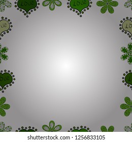 Seamless pattern. Doodles elements hand drawn frames. Vector. Picture in white, green and black colors.