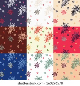 seamless pattern doodles ethnic nine colored style
