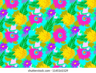 seamless pattern with doodles flowers and leaves