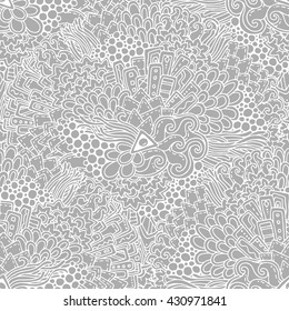 Seamless pattern with doodles, flowers and waves. Ornate zentangle seamless texture, pattern with abstract flowers. Floral pattern can be used for wallpaper, pattern fills, web page background.
