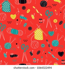 Seamless Pattern with Doodles Handmade Elements.