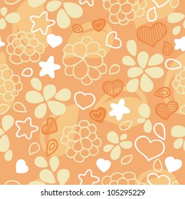 Seamless pattern with doodles, hearts and stars
