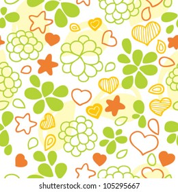 Seamless pattern with doodles, hearts and stars