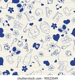 Seamless pattern of doodles on a notebook