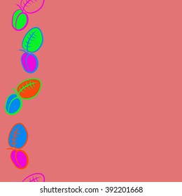 Seamless pattern, doodles, plums, leaves, fruits,  vertical, copy space . Hand drawn.