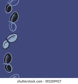 Seamless pattern, doodles, plums, leaves, fruits,  vertical, copy space . Hand drawn.