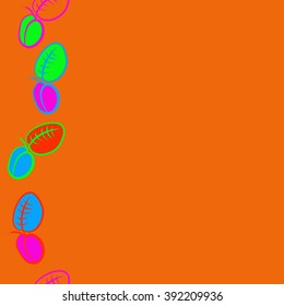 Seamless pattern, doodles, plums, leaves, fruits,  vertical, copy space . Hand drawn.