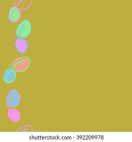 Seamless pattern, doodles, plums, leaves, fruits,  vertical, copy space . Hand drawn.