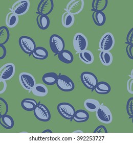 Seamless pattern, doodles, plums, leaves, fruits . Hand drawn.