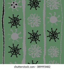Seamless pattern, doodles,  snowflakes, spots, hole,vertical, stripes, copy space, winter theme. Hand drawn.