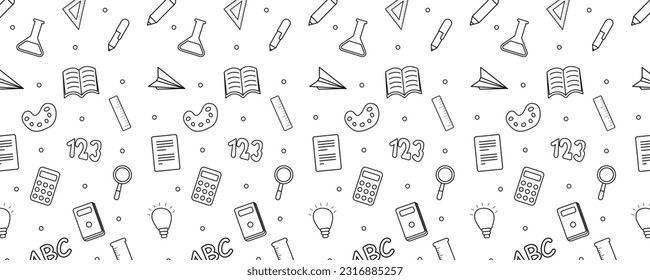 Seamless Pattern In Doodles Style. Welcome Back To School Background.