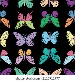 Seamless pattern of doodles various colorful butterflies
