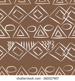 Seamless pattern, doodles,ellipses, bagels,quadrangles, triangles, horizontal. Hand drawn.