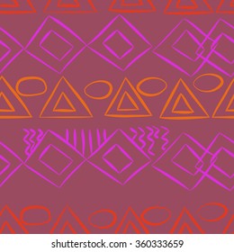 Seamless pattern, doodles,ellipses, bagels,quadrangles, triangles, horizontal. Hand drawn.