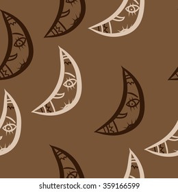 Seamless pattern, doodles,half moon, smile. Hand drawn.