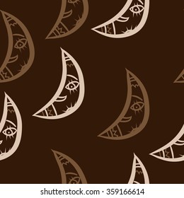 Seamless pattern, doodles,half moon, smile. Hand drawn.