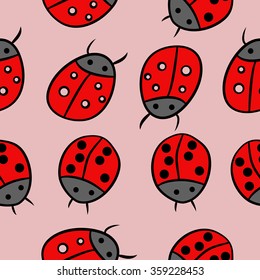 Seamless pattern, doodles,ladybugs. Hand drawn.