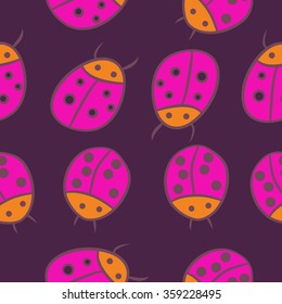 Seamless pattern, doodles,ladybugs. Hand drawn.